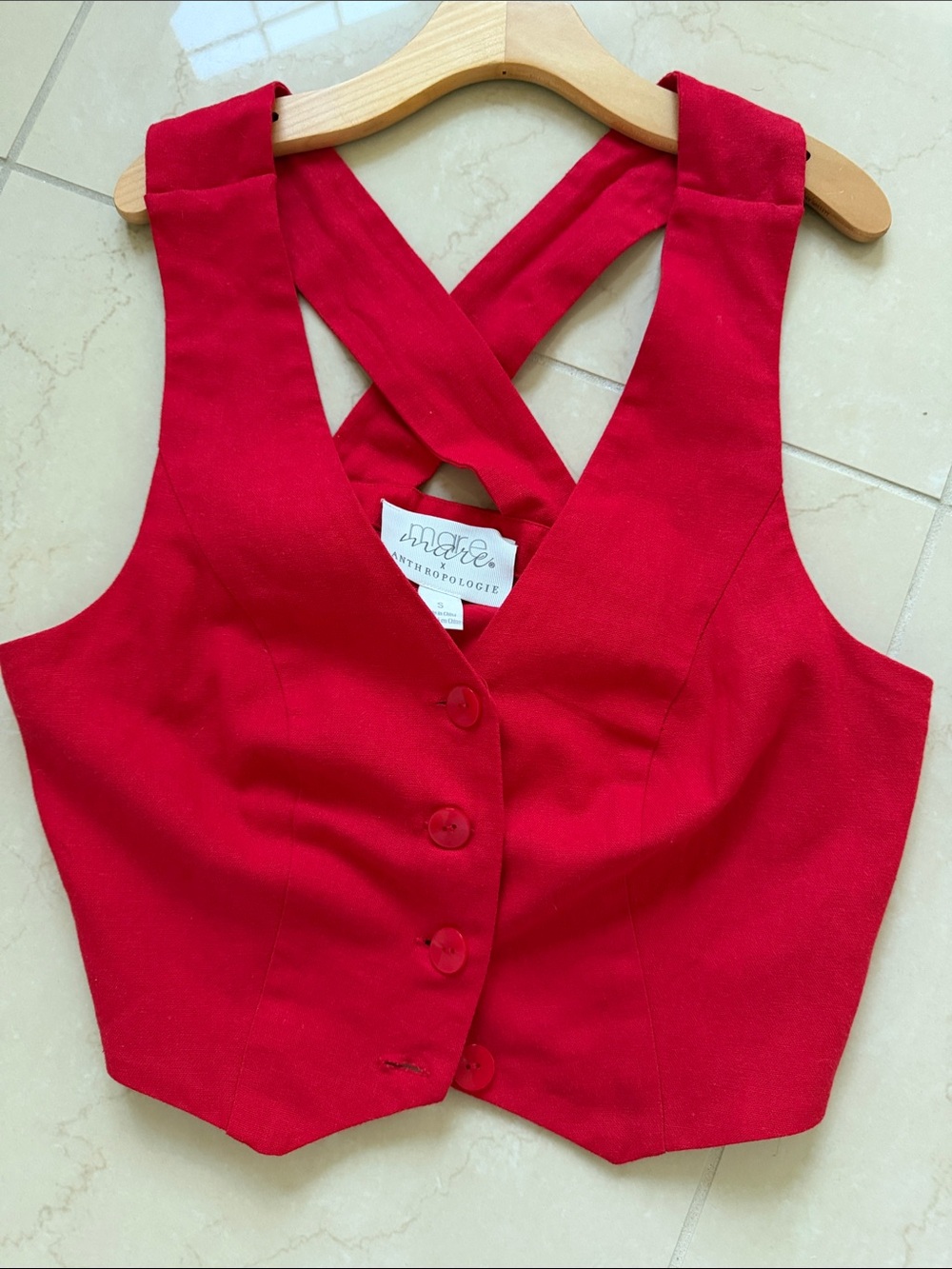Anthropologie Mare Mare Vibrant Red Button-Front Women's Vest, cross back S